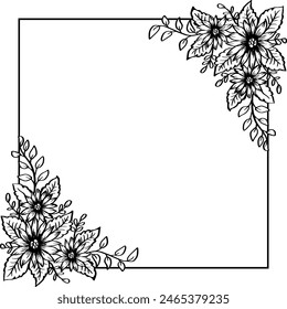 Rahmen mit Blumen verziert Vektorillustration in Schwarz und Weiß.