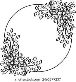 Rahmen mit Blumen verziert Vektorillustration in Schwarz und Weiß.