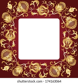 Frame decorated golden floral ornament. Beautiful background with ethnic flowers. Vector illustration.