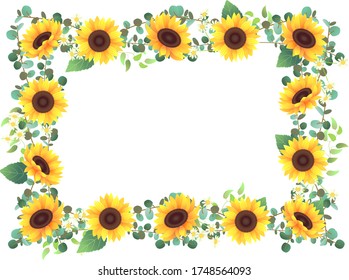 Frame decorated with sunflowers and various plants