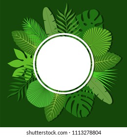 Frame decorated with tropical leaves. Summer banner. Vector illustration.