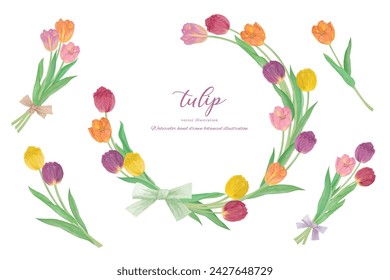 
Frame decorated with watercolor hand drawn tulip flowers