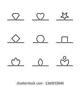 Frame decoration elements set. Top, bottom or side decor parts for outline style frame borders or dividers. Geometric symbols. Editable stroke width.