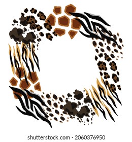 Frame with decorative animal print. African savannah fauna stylized ornament, fur texture.
