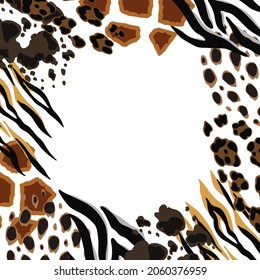 Frame with decorative animal print. African savannah fauna stylized ornament, fur texture.