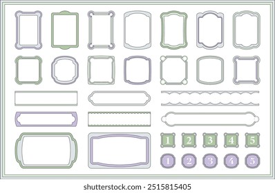 Frame, decorative border, frame, retro, Showa modern, line, flat, cute, line, simple, set