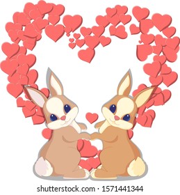 Frame. Decorative card with hearts and bunnies. Lace card, vector template for Wedding, web design, postcards, flyer, advertising, Valentine's day. Place for your text. Vector isolated.