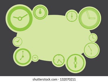 Frame with a decorative clock. Green time.