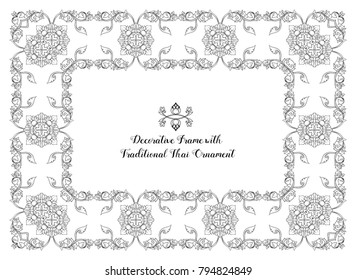 Frame with decorative elements of traditional Thai ornament. Stock vector illustration. Outline hand drawing.