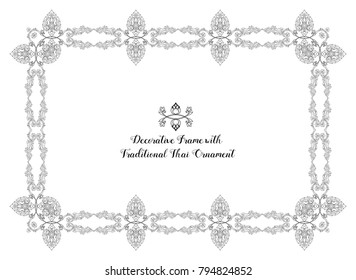 Frame with decorative elements of traditional Thai ornament. Stock vector illustration. Outline hand drawing.