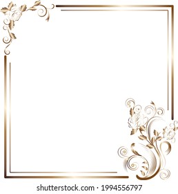 Frame with decorative gold decoration.Frame with gold decor on a white background in vector illustration.