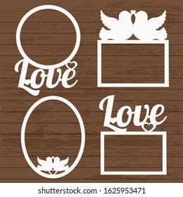 frame with a decorative heart and birds for laser cutting