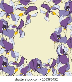 Frame with decorative  iris flower  for greeting card, invitation, menu. Vector illustration.