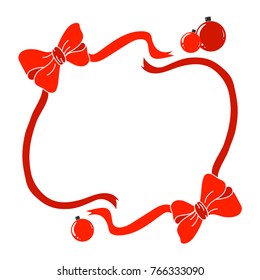 Frame of decorative red bows with ribbons. Vector bow silhouette