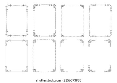Frame decorative set. Vintage ornamental monogram. Bordure for invitations. Frames line break art design. Vector illustration. Text frames for certificate, menu, book, wedding card design