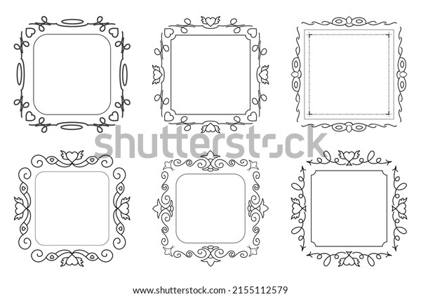 Frame decorative set. Vintage ornamental monogram.\
Bordure for invitations. Frames line break art design. Vector\
illustration. Text frames for certificate, menu, book, wedding card\
design