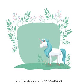frame decorative with unicorn and flowers
