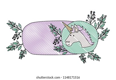 frame decorative with unicorn and flowers