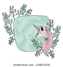 frame decorative with unicorn and flowers