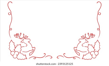 frame with deer and holy for christmas line art, vector