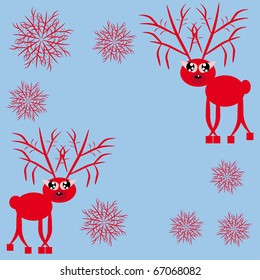 frame with deer and snowflakes.Illustration