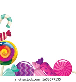 frame of delicious candies decoration vector illustration design