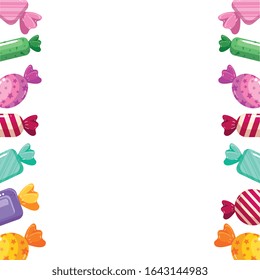 frame of delicious candies decoration vector illustration design
