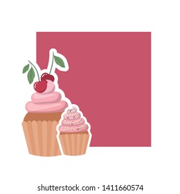 frame with delicious cupcakes and cream