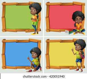 Frame design with African American girl illustration