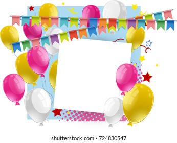 Frame design with balloons and flags illustration