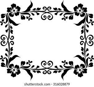 Frame design with black background and draw lines of beautiful flowers.