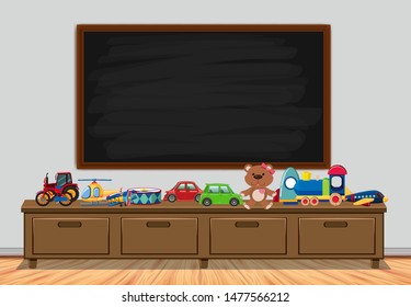 Frame design with board and toys illustration