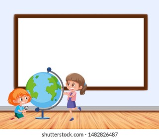 Frame design with board and two girls illustration