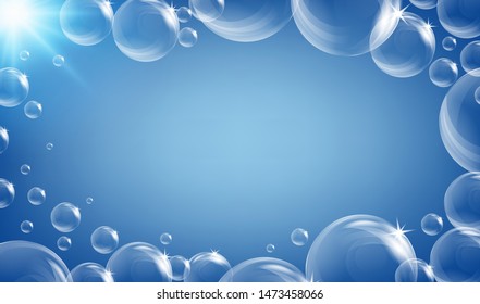 Diseño de marco con burbujas en la ilustración de fondo azul