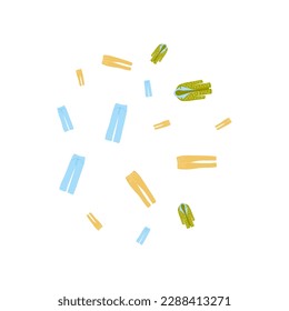 Frame design of colored spring clothes poster on a white background. Place to insert text. Vector illustration.