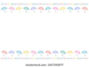 Frame design with colorful umbrella and rain pattern. Vector illustration. For backgrounds, wallpapers, greeting cards. White background.
