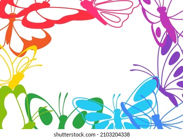Frame design with decorative butterflies. Colorful abstract insects.
