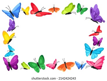 Frame design with decorative butterflies. Colorful abstract insects.