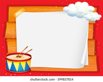 Frame design with drum and clouds illustration