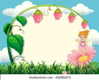 Frame design with fairy and flower illustration