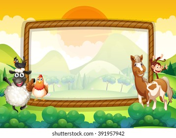 Frame Design With Farm Animals Illustration