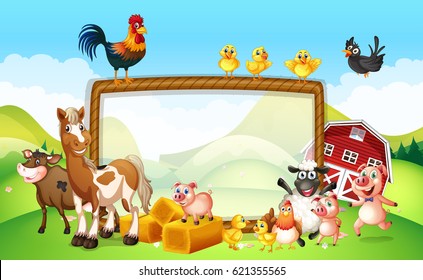 Frame Design With Farm Animals Illustration