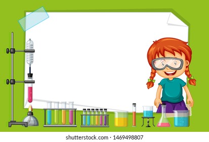 Frame design with girl doing experiment illustration