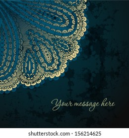 Frame design for invitation card on grunge background with lace pattern.