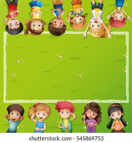 Frame design with kids lying down on grass illustration