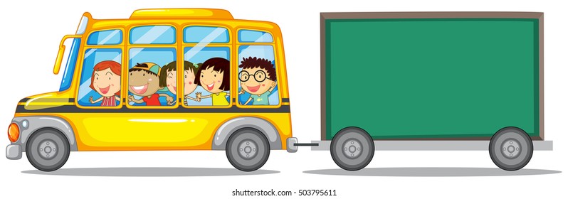 Frame design with kids on bus illustration