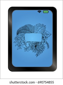 Frame Design with Leaves on background plate. Vector vintage card. Botanical illustration. Tropical leaves. 