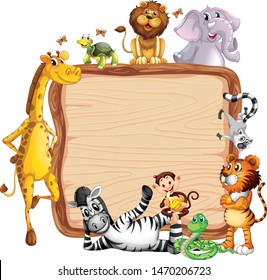 Frame design with many animals around border illustration