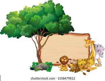 Frame design with many animals around border illustration