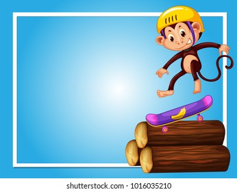 Frame design with monkey on skateboard illustration